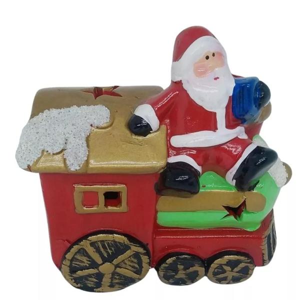 Imagem de Trem de Natal Papai Noel Decoração Ceramica com Led Luz Trem Decorativo Enfeite de Natal 12cm