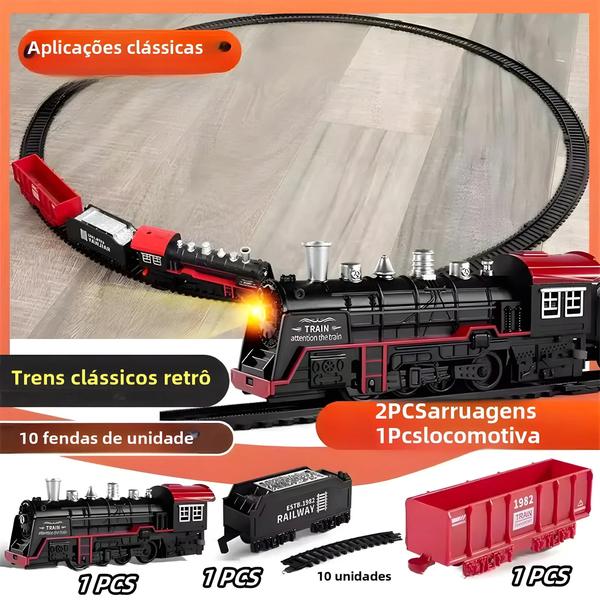 Imagem de Trem Elétrico a Vapor Infantil - Conjunto de Brinquedo de Simulação Ferroviária