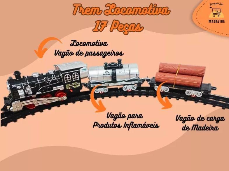 Imagem de Trem Locomotiva Vagão Expresso 17 Peças Tamanho Grande