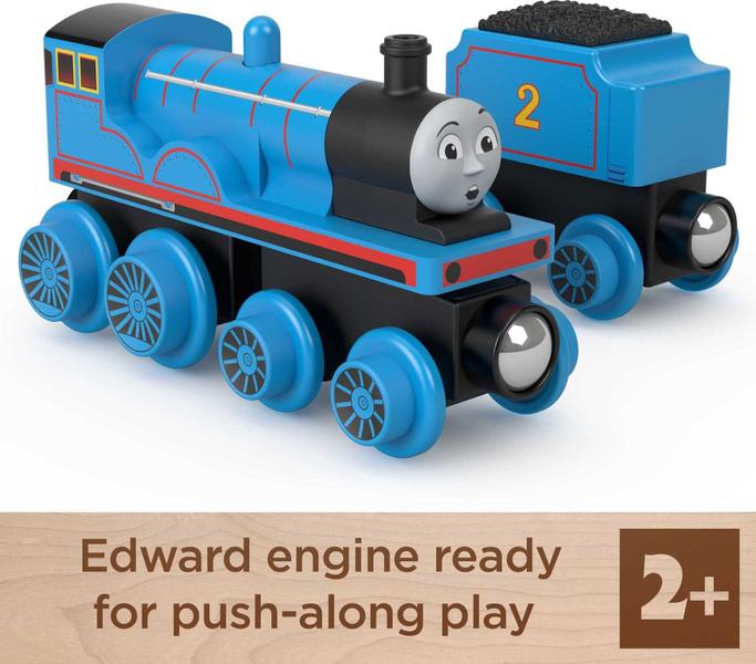 Imagem de Trem Thomas e Amigos Fisher-Price de Madeira Sustentável - Edward e Vagão de Carvão, Empurrador para Crianças a partir de 2 anos