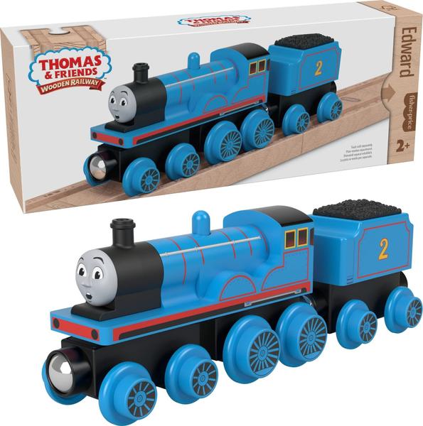 Imagem de Trem Thomas e Amigos Fisher-Price de Madeira Sustentável - Edward e Vagão de Carvão, Empurrador para Crianças a partir de 2 anos