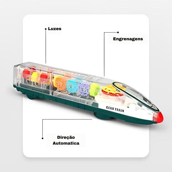 Imagem de Trem Trenzinho Com Engrenagem Com Luz E Musical Colorido Som Menino Brinquedo Locomotiva Plastico Transparente Reforçado