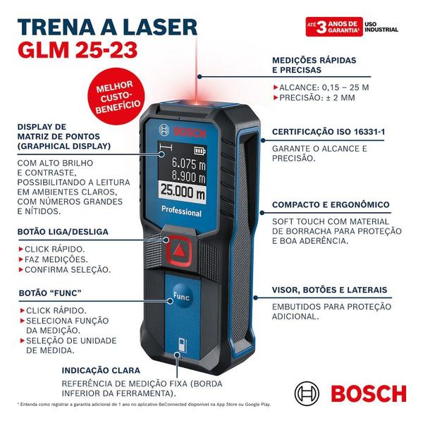 Imagem de Trena a laser com leitura até 25 metros - GLM 25-23 - Bosch