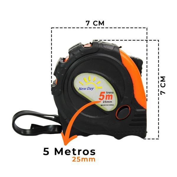 Imagem de Trena De Aço 5 Metros Emborrachada Com Trava Fita Larga 25mm