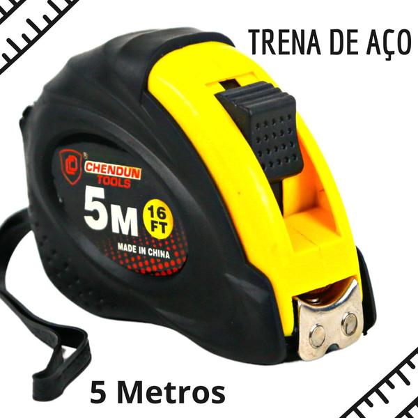 Imagem de Trena De Aço Emborrachada Amarela - 5 Metros Profissional - Nybc