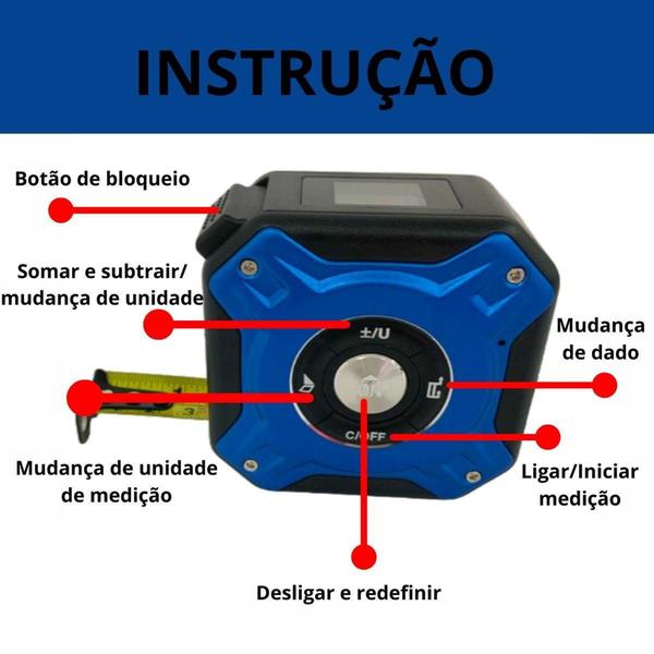 Imagem de Trena Digital Fita Métrica Multifuncional 50M Profissional - Exbom