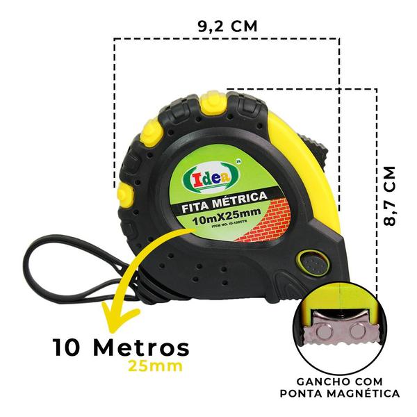 Imagem de Trena Emborrachada 3 Travas 10 Metros Fita Larga Aço 25mm