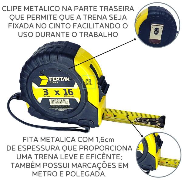 Imagem de Trena Kit 10m+3m Profissional Emborrachada Fertak Com Trava, Trena de Bolso Fita Metrica Para Pedreiro