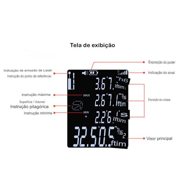 Imagem de Trena Laser Digital 40 metros Métrica Medidor Slim USB-c - Exbom