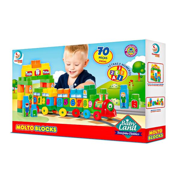 Imagem de Trenzinho Baby Land 70 Peças De Montar Brinquedo Educativo Pedagógico Cardoso Toys