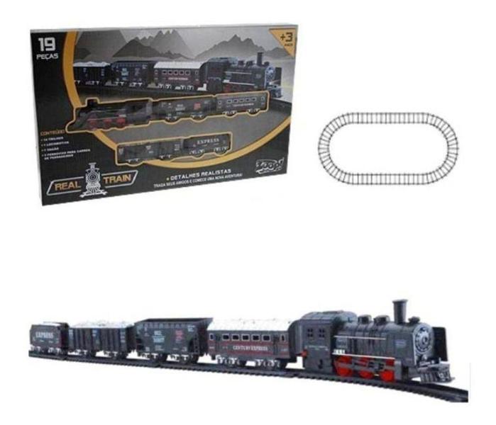 Trenzinho Locomotiva 19 pç Real Train A Pilha Zoop Toys Ferrorama Imagem de Trenzinho Locomotiva 19 pç Real Train A Pilha Zoop Toys Ferrorama