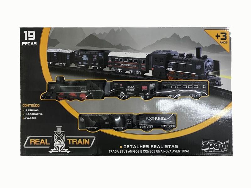 Trenzinho Locomotiva 19 pç Real Train A Pilha Zoop Toys Ferrorama Imagem de Trenzinho Locomotiva 19 pç Real Train A Pilha Zoop Toys Ferrorama