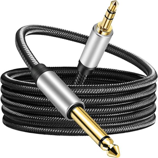 Imagem de Três Pole cabo de áudio estéreo, macho para macho Mixer Guitar, banhado a ouro, 3,5mm a 6,5mm Grande