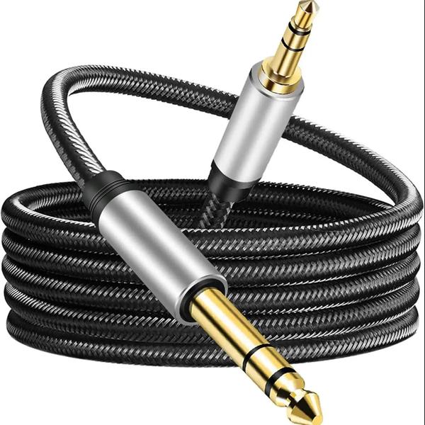 Imagem de Três Pole cabo de áudio estéreo, macho para macho Mixer Guitar, banhado a ouro, 3,5mm a 6,5mm Grande