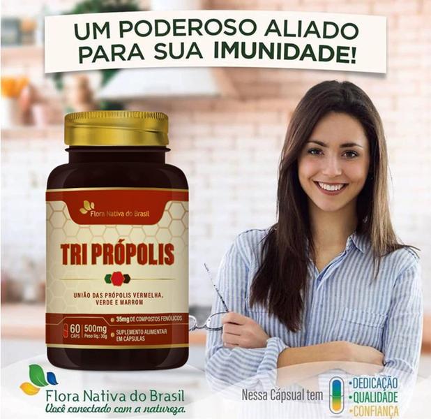 Tri Própolis (Vermelha, Verde e Marrom) 60 Caps de 500mg Flora Nativa do Brasil - Flora Nativa do Brasil Imagem de Tri Própolis (Vermelha, Verde e Marrom) 60 Caps de 500mg Flora Nativa do Brasil