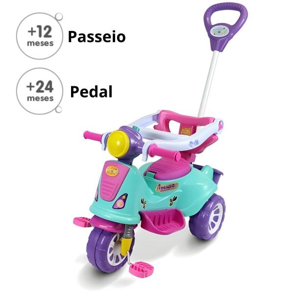 Imagem de Triciclo Avespa Infantil Passeio Com Empurrador Rosa Maral