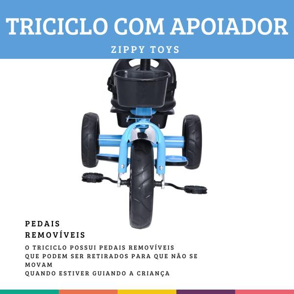 Imagem de Triciclo Azul Com Apoiador Passeio Criança Zippy Toys