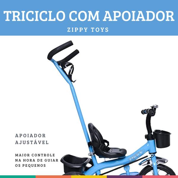 Imagem de Triciclo Azul Com Apoiador Passeio Criança Zippy Toys