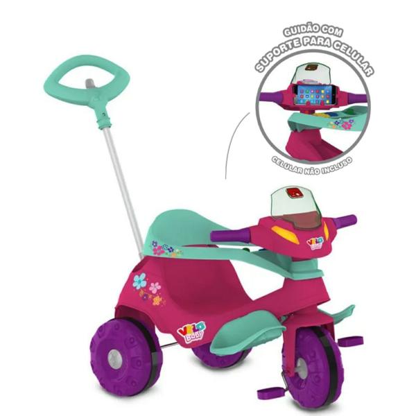 Imagem de Triciclo Bandeirante Velobaby G2 Passeio e Pedal Motoca Rosa Menina