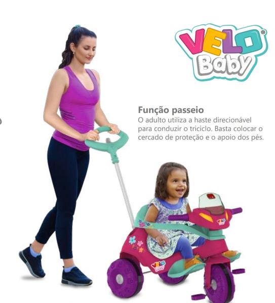 Triciclo Bandeirante Velobaby G2 Passeio e Pedal Motoca Rosa Menina - Bandeirantes Imagem de Triciclo Bandeirante Velobaby G2 Passeio e Pedal Motoca Rosa Menina