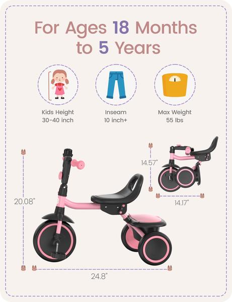 Triciclo besrey para crianças de 18 meses a 5 anos rosa Imagem de Triciclo besrey para crianças de 18 meses a 5 anos rosa