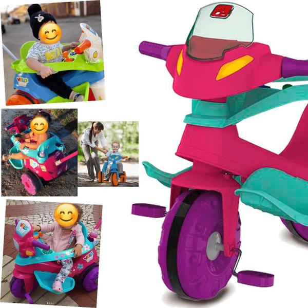 Imagem de Triciclo Carrinho Passeio e Pedal Bandeirante Velobaby Rosa