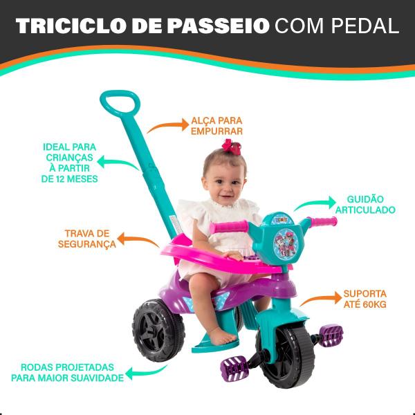 Imagem de Triciclo de Passeio com Pedal Empurrador Motoca Velotrol Patrulha Canina Kemotoca Brinquedo Infantil Bebê Seguro