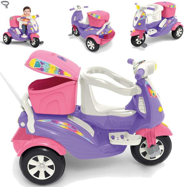 Triciclo de Passeio e Pedal para Bebe Calesita Moto Uno Rosa Imagem de Triciclo de Passeio e Pedal para Bebe Calesita Moto Uno Rosa