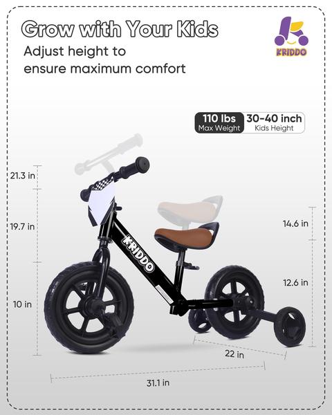 Triciclo e bicicleta de equilíbrio KRIDDO 2 em 1 para crianças 18M-3Y preta Imagem de Triciclo e bicicleta de equilíbrio KRIDDO 2 em 1 para crianças 18M-3Y preta