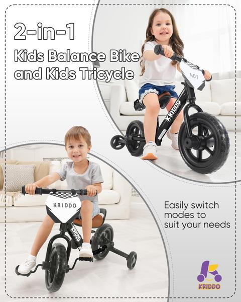 Triciclo e bicicleta de equilíbrio KRIDDO 2 em 1 para crianças 18M-3Y preta Imagem de Triciclo e bicicleta de equilíbrio KRIDDO 2 em 1 para crianças 18M-3Y preta