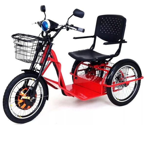 Imagem de Triciclo Elétrico 800W Com Cadeira Giratória Alarme Farol Ré FIT Vermelho