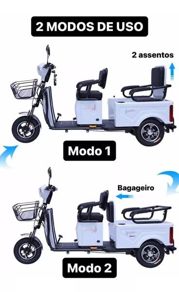 Imagem de Triciclo Elétrico De Carga Ou 2 Pessoas 800w Com Bagageiro mobilidades idoso