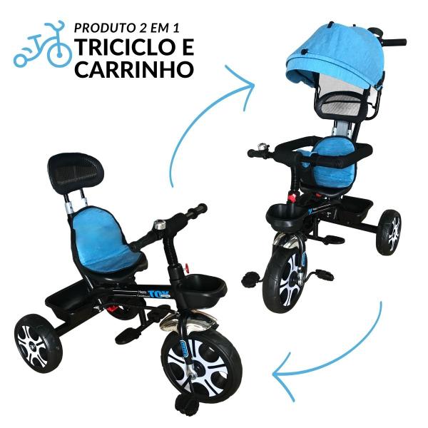 Imagem de Triciclo Empurrador Infantil Com Capota Cestinha E Pedal 2x1