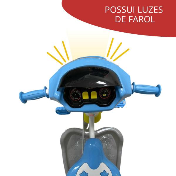 Imagem de Triciclo Infantil 2 em 1 com Empurrador Pedal Luz Som Capota Azul