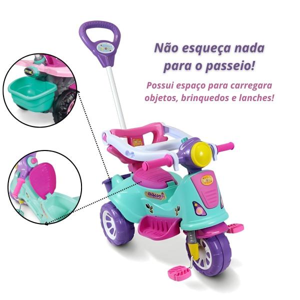 Imagem de Triciclo Infantil Avespa Rosa Com Haste Direcionável Maral