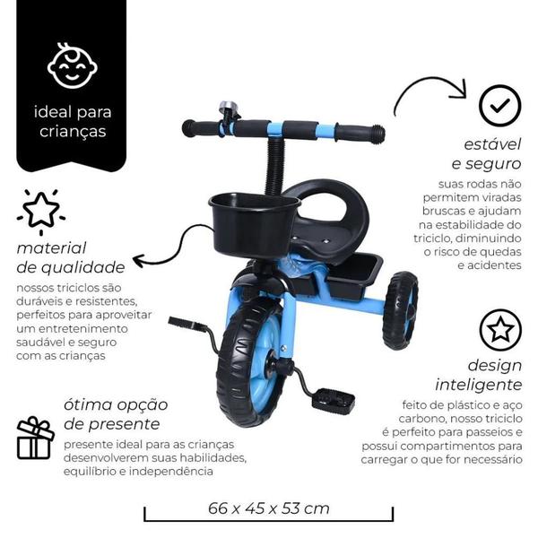 Imagem de Triciclo Infantil Azul Com Cestinha E Buzina 7627 - Zippy Toys