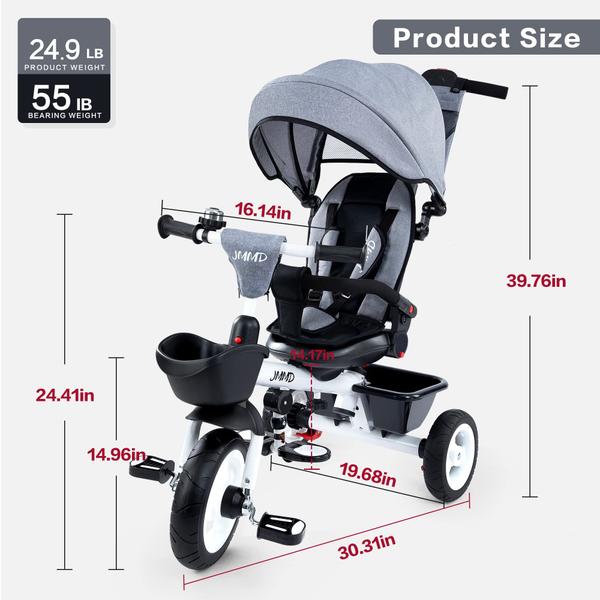 Triciclo infantil Baby Trike JMMD 6 em 1 com alça cinza Imagem de Triciclo infantil Baby Trike JMMD 6 em 1 com alça cinza