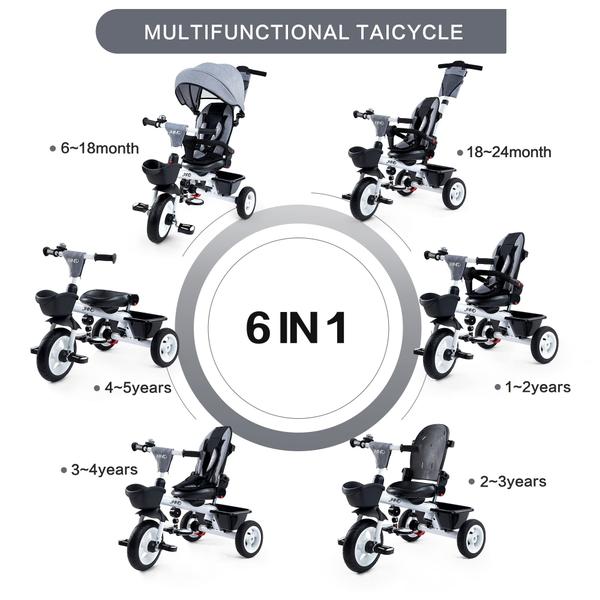 Triciclo infantil Baby Trike JMMD 6 em 1 com alça cinza Imagem de Triciclo infantil Baby Trike JMMD 6 em 1 com alça cinza