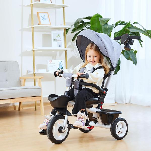 Triciclo infantil Baby Trike JMMD 6 em 1 com alça cinza Imagem de Triciclo infantil Baby Trike JMMD 6 em 1 com alça cinza