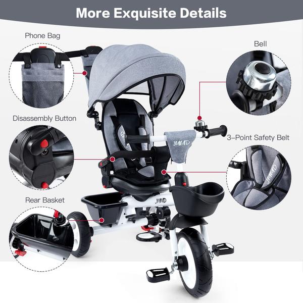 Triciclo infantil Baby Trike JMMD 6 em 1 com alça cinza Imagem de Triciclo infantil Baby Trike JMMD 6 em 1 com alça cinza