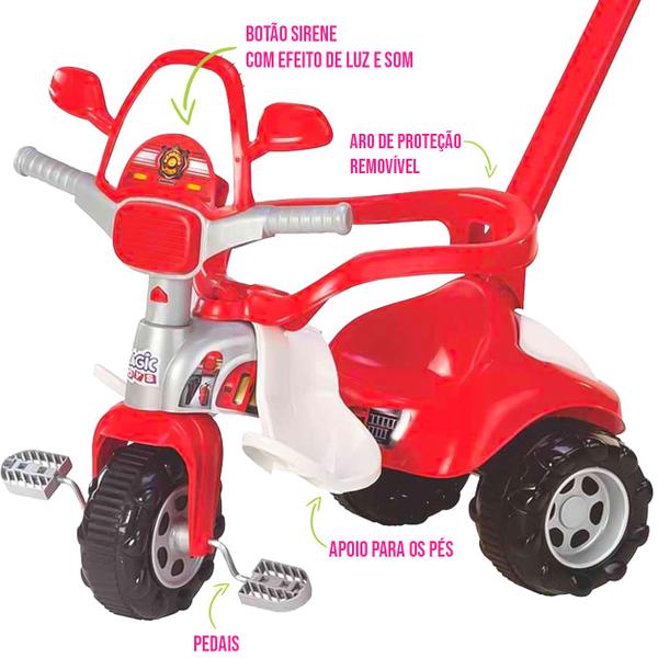 Imagem de Triciclo Infantil Bombeiro Tico-tico Motoca Motoquinha c/ Alça