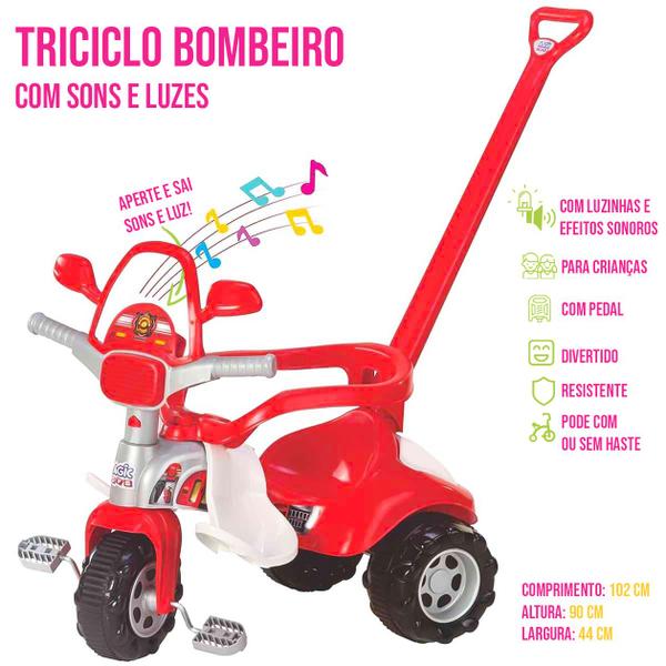 Imagem de Triciclo Infantil Bombeiro Tico-tico Motoca Motoquinha c/ Alça