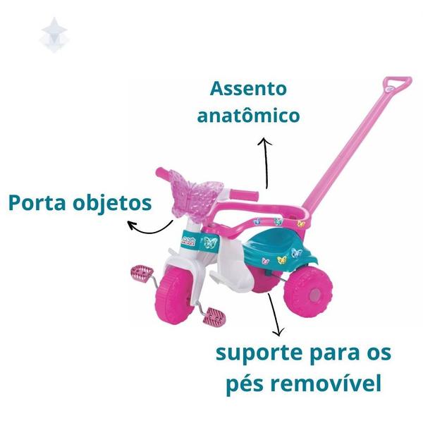 Imagem de Triciclo Infantil Borboleta Butterfly Rosa com Cestinha