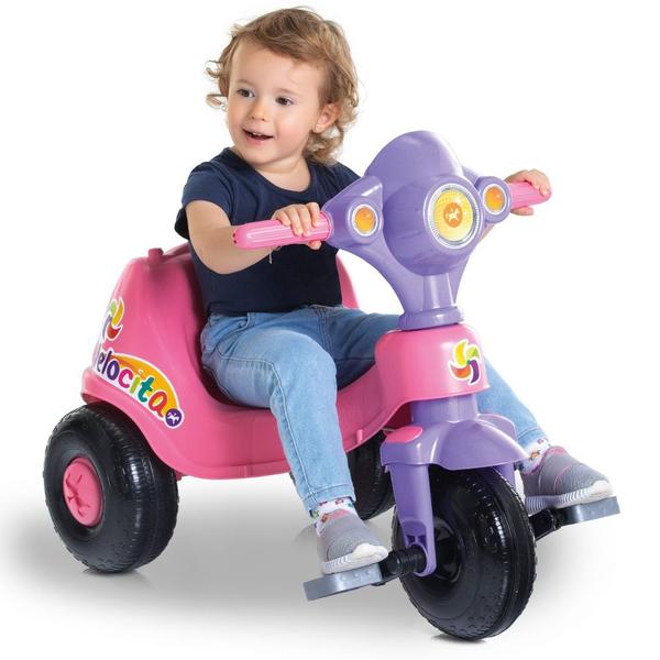 Imagem de Triciclo Infantil com Empurrador Meninas Velocita Lilás com Rosa