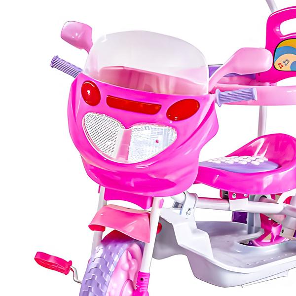 Imagem de Triciclo Infantil Com Empurrador Motoca Pedal E Passeio Rosa Com Capote Cobertura Dm Toys