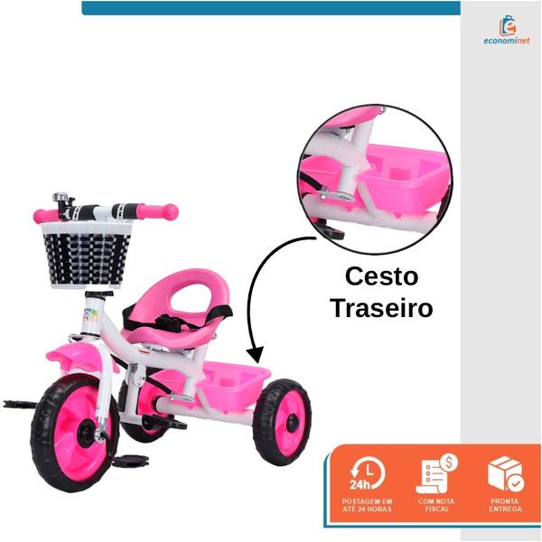 Imagem de Triciclo Infantil com Empurrador Pedal 3 Rodas Segurança Assento Passeio Flex