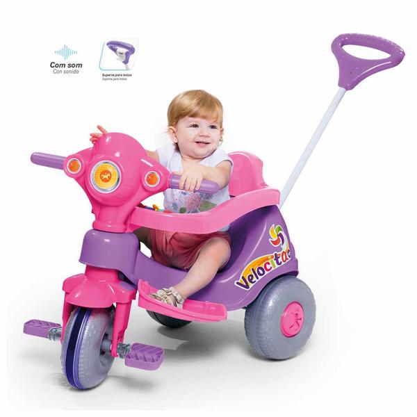 Triciclo Infantil com Haste Direcionável - Velocita - Lilás - Calesita Imagem de Triciclo Infantil com Haste Direcionável - Velocita - Lilás - Calesita