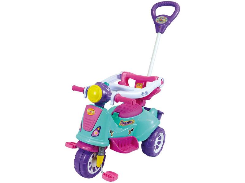 Triciclo Infantil Com Haste E Barra De ProteÇÃo Avespa Pink