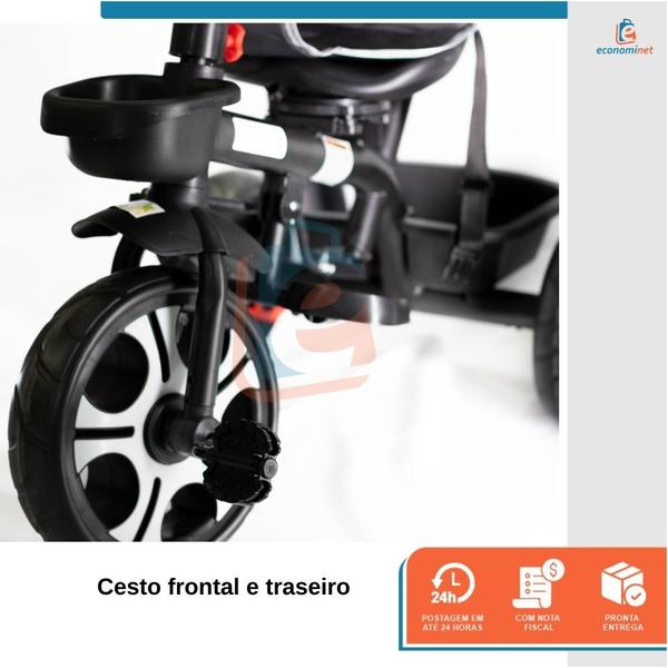 Imagem de Triciclo Infantil Com Haste Empurrador Até 25 kg Rodas Passeio Capota Chuva Sol Giratório 2 em 1 Passeio e Pedal Ajustável Multifuncional