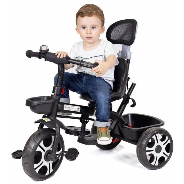 Imagem de Triciclo Infantil Com Haste Empurrador Até 25 kg Rodas Passeio Capota Chuva Sol Giratório 2 em 1 Passeio e Pedal Ajustável Multifuncional